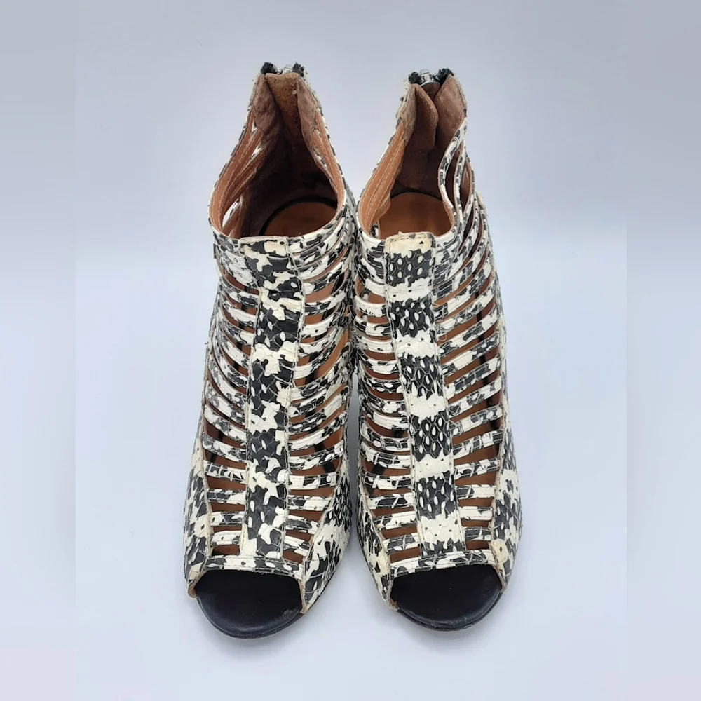 Rebecca Minkoff Sydney Snake Print Cage Wedge Sandal Size 7.
